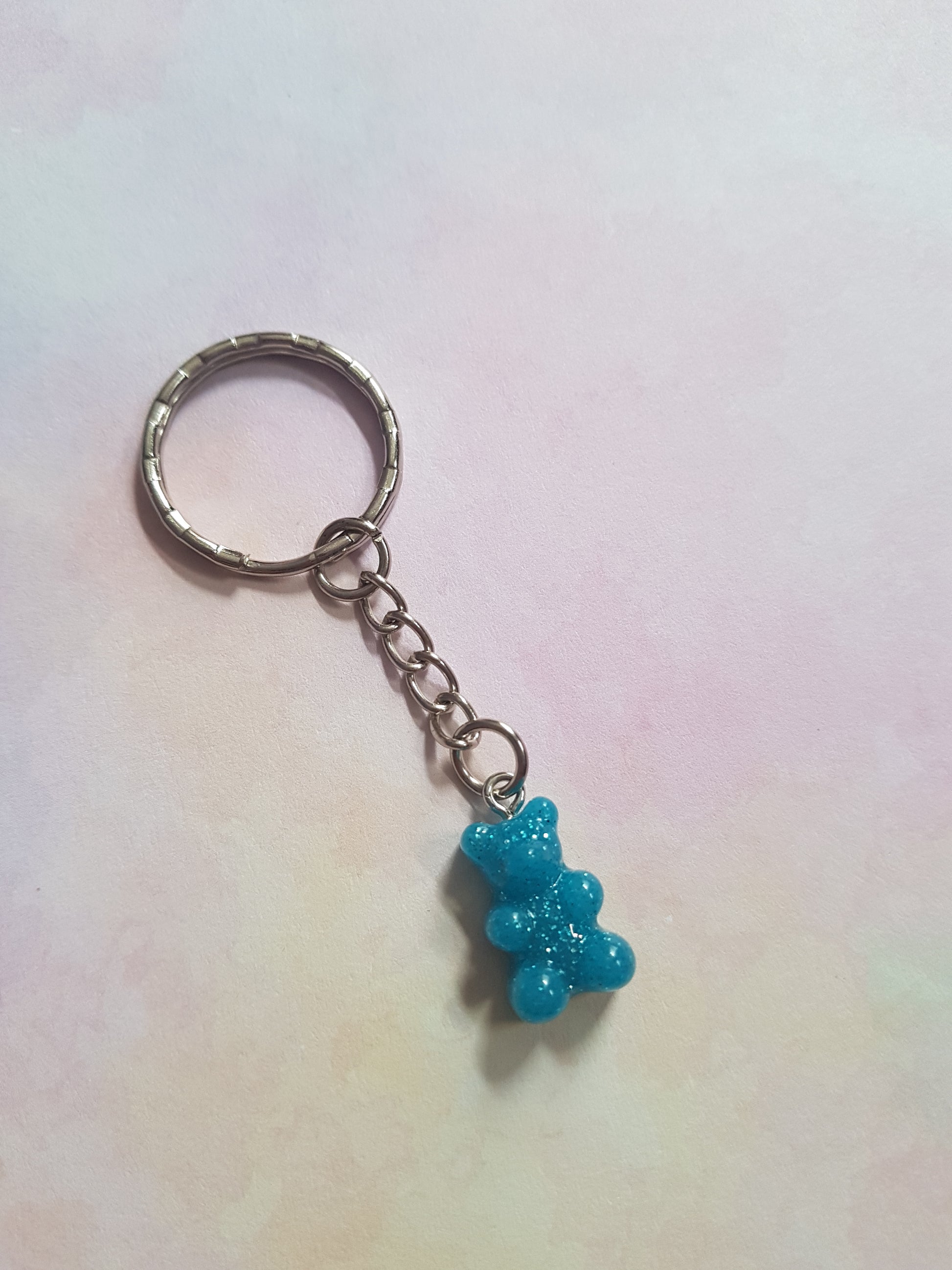 glitter gummy bear keyring - bright blue