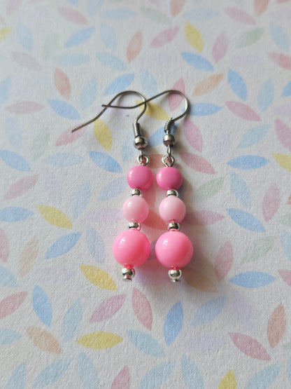 Pastel Beaded Drop Earrings | Acrylic Bead Earrings | Silver Tone Hooks | Cute Dangle Earrings 30mm