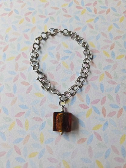 Chainmaille Bracelet | Square Glass Lampwork Bead Bracelet | Stainless Steel Chain Jewellery | Toggle Clasp Bracelet