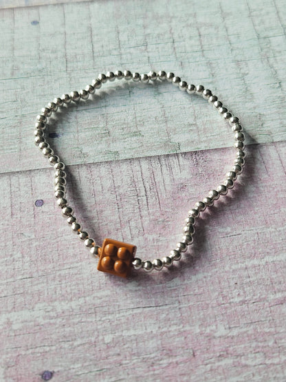 Building Brick Bracelet | Beaded Toy Brick Stretch Bracelet | Colourful Silver Tone Beaded Jewellery | Fun Alternative Gift | Various Colours