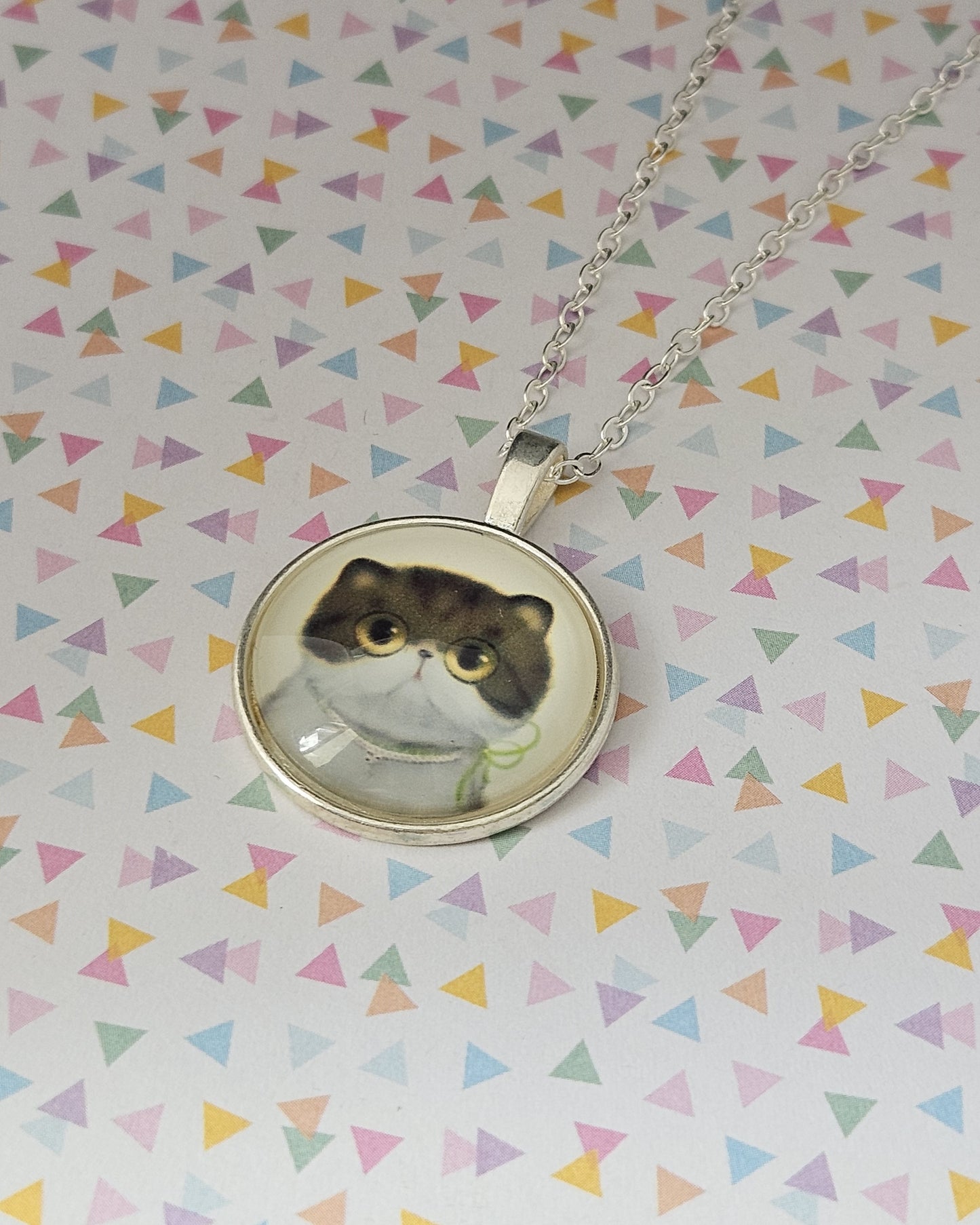 brown kitten dome necklace