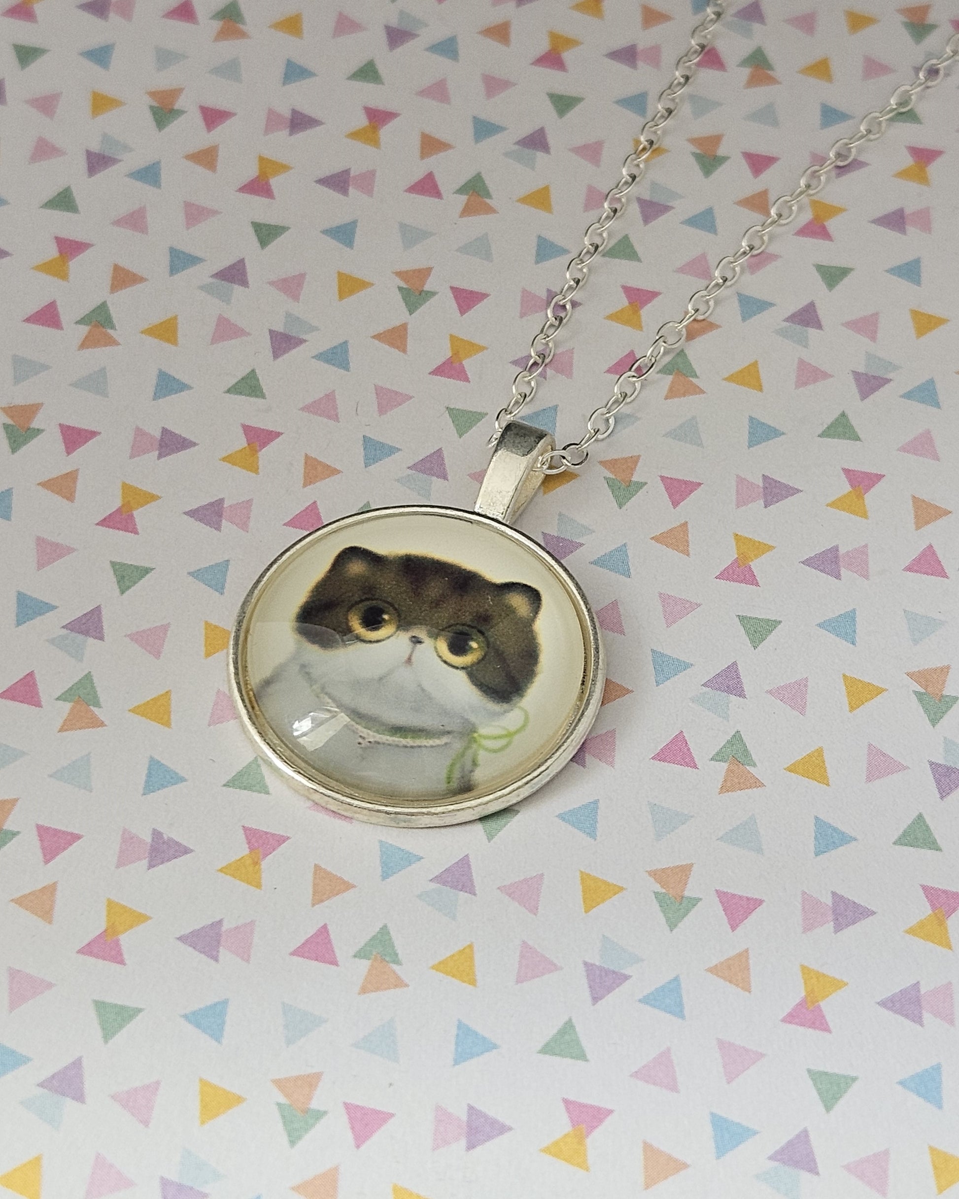 brown kitten dome necklace