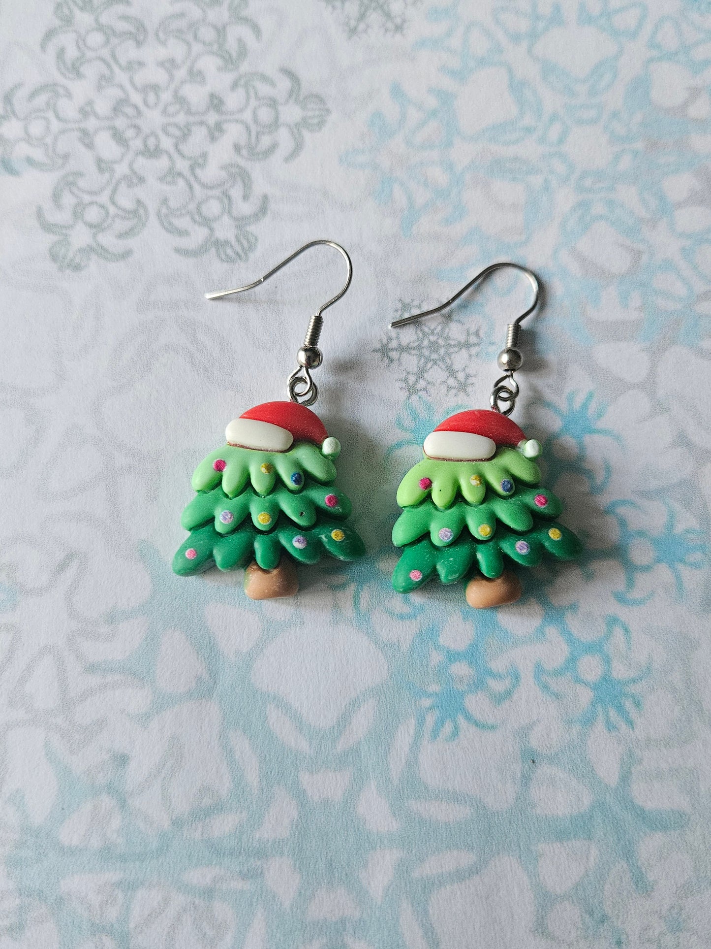 Christmas Tree Earrings | Matte Resin Clay-Effect Festive Dangle Earrings | Holiday Jewellery