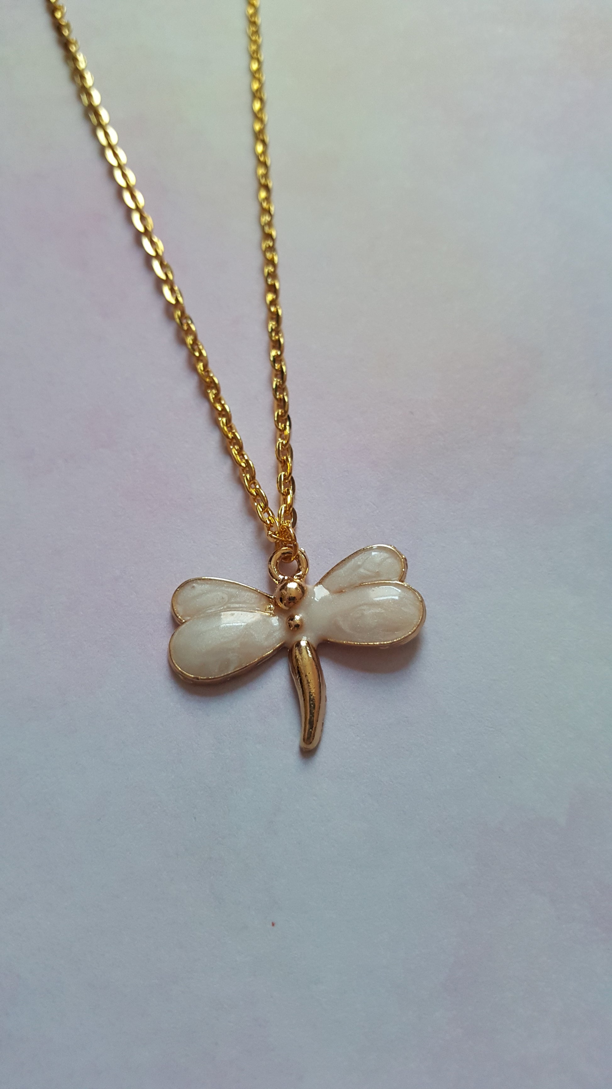 Dragonfly Necklace | Enamel Gold Plated Pendant Necklace | 16 Inch Chain | Cute Nature Jewelry Gift