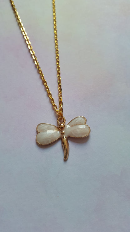 Dragonfly Necklace | Enamel Gold Plated Pendant Necklace | 16 Inch Chain | Cute Nature Jewelry Gift