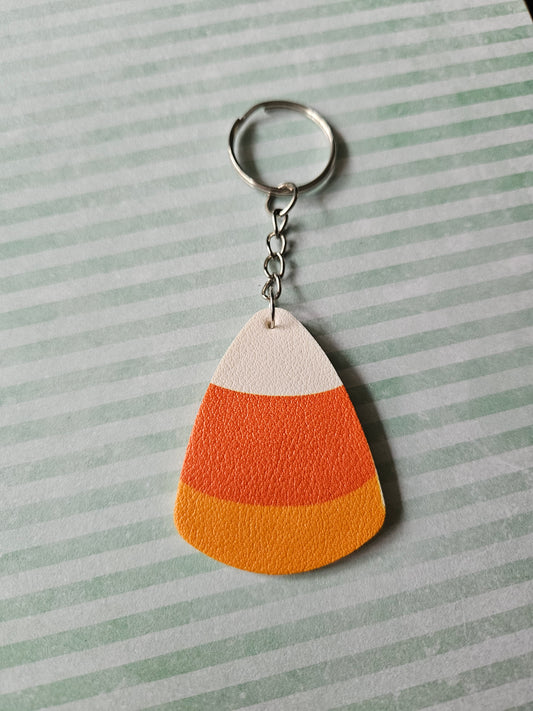 Candy Corn Keyring | Faux Leather Pendant Keychain | Halloween Accessory | Cute Seasonal Gift