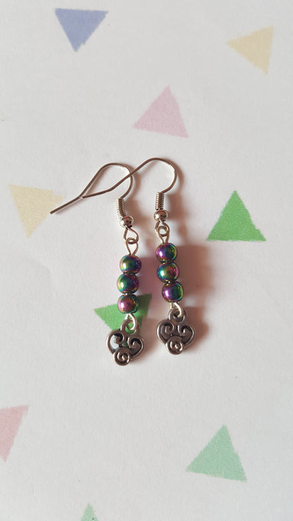 Rainbow Beaded Earrings with Charm | Glass Bead Earrings | Silver Tone Hooks | Cute Kawaii Jewelry Gift