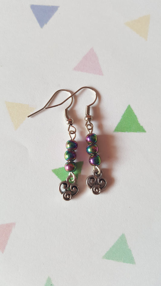 Rainbow Beaded Earrings with Charm | Glass Bead Earrings | Silver Tone Hooks | Cute Kawaii Jewelry Gift