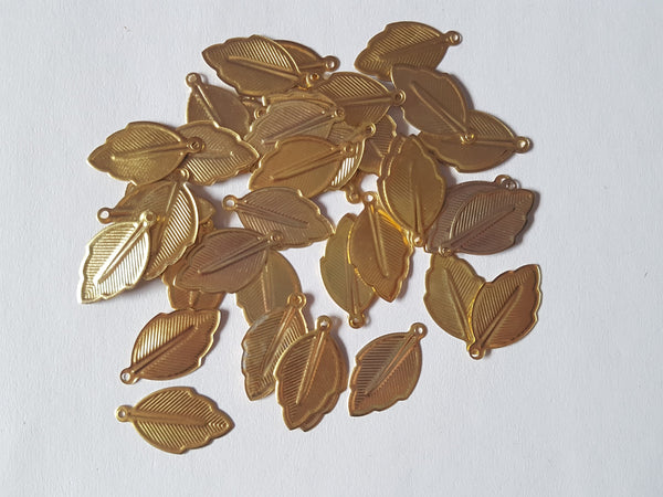 24mm iron leaf pendants - gold plated 