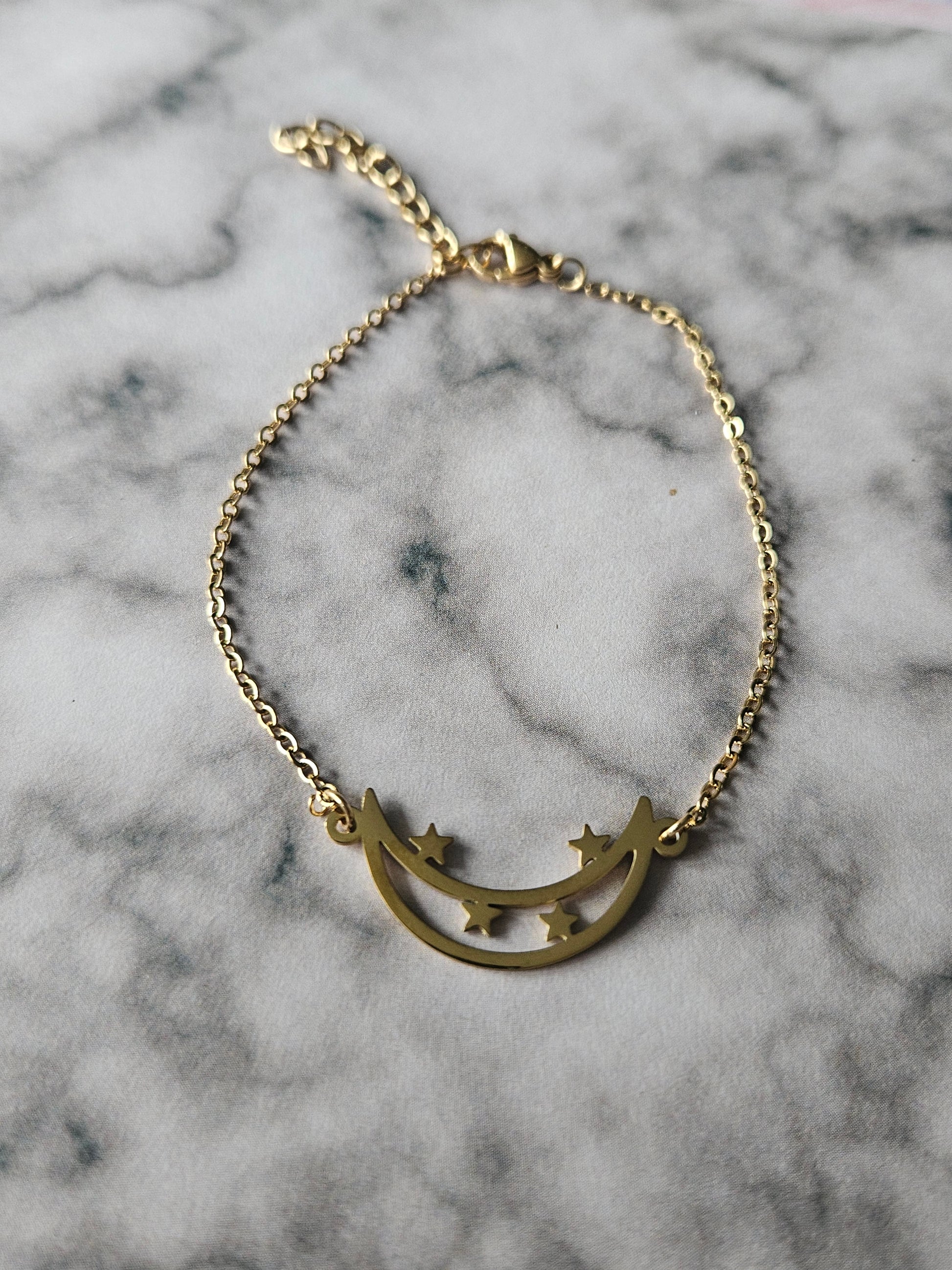Moon & Stars Chain Bracelet | Celestial Stainless Steel Bracelet | Gothic Witchy Jewellery