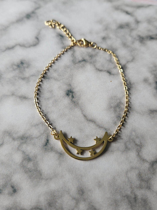 Moon & Stars Chain Bracelet | Celestial Stainless Steel Bracelet | Gothic Witchy Jewellery