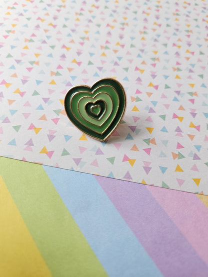 Enamel Pin Badge - Striped Heart - Green