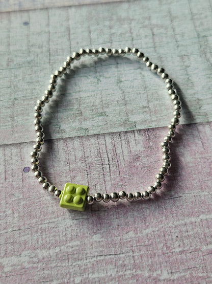 Building Brick Bracelet | Beaded Toy Brick Stretch Bracelet | Colourful Silver Tone Beaded Jewellery | Fun Alternative Gift | Various Colours