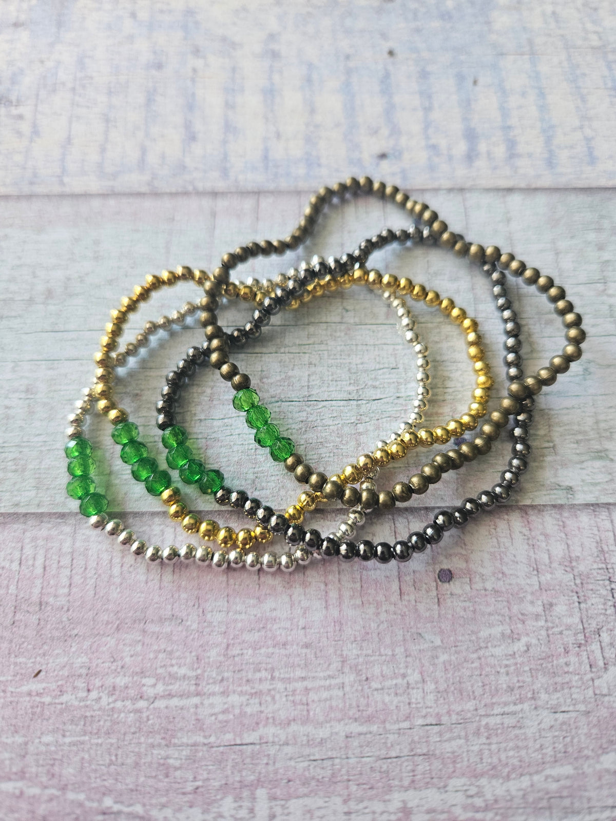 Beaded Acrylic Rondelle Bracelet | Colourful 4mm Bead Bracelet | Bronze Gold Gunmetal or Silver Plated | Various Colours