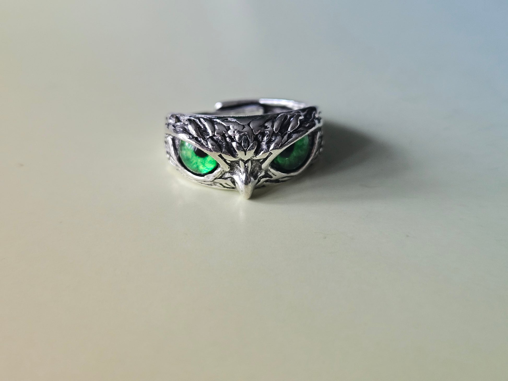 Owl Eyes Ring | Gothic Silver Plated Adjustable Ring | Dark Mystical Jewellery | Witchy Statement Ring