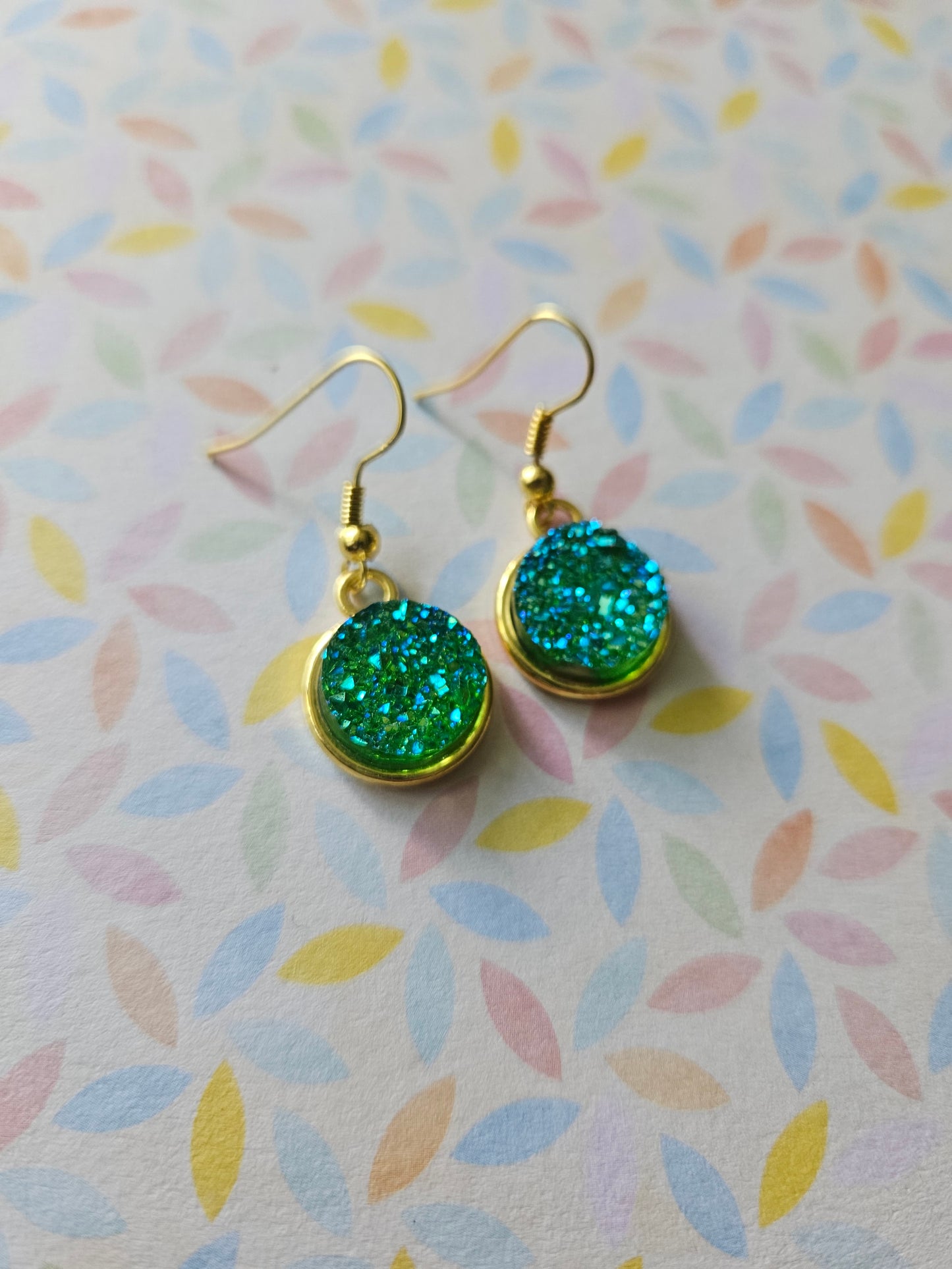 resin druzy earrings - green