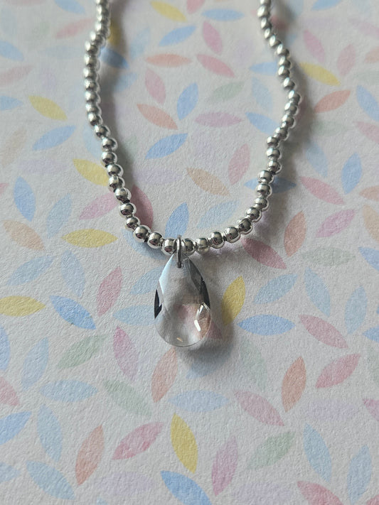 Glass Drop Bracelet | Beaded Faceted Glass Charm Bracelet | Colourful Stretch Bracelet | Silver Tone Beaded Jewellery | Various Colours