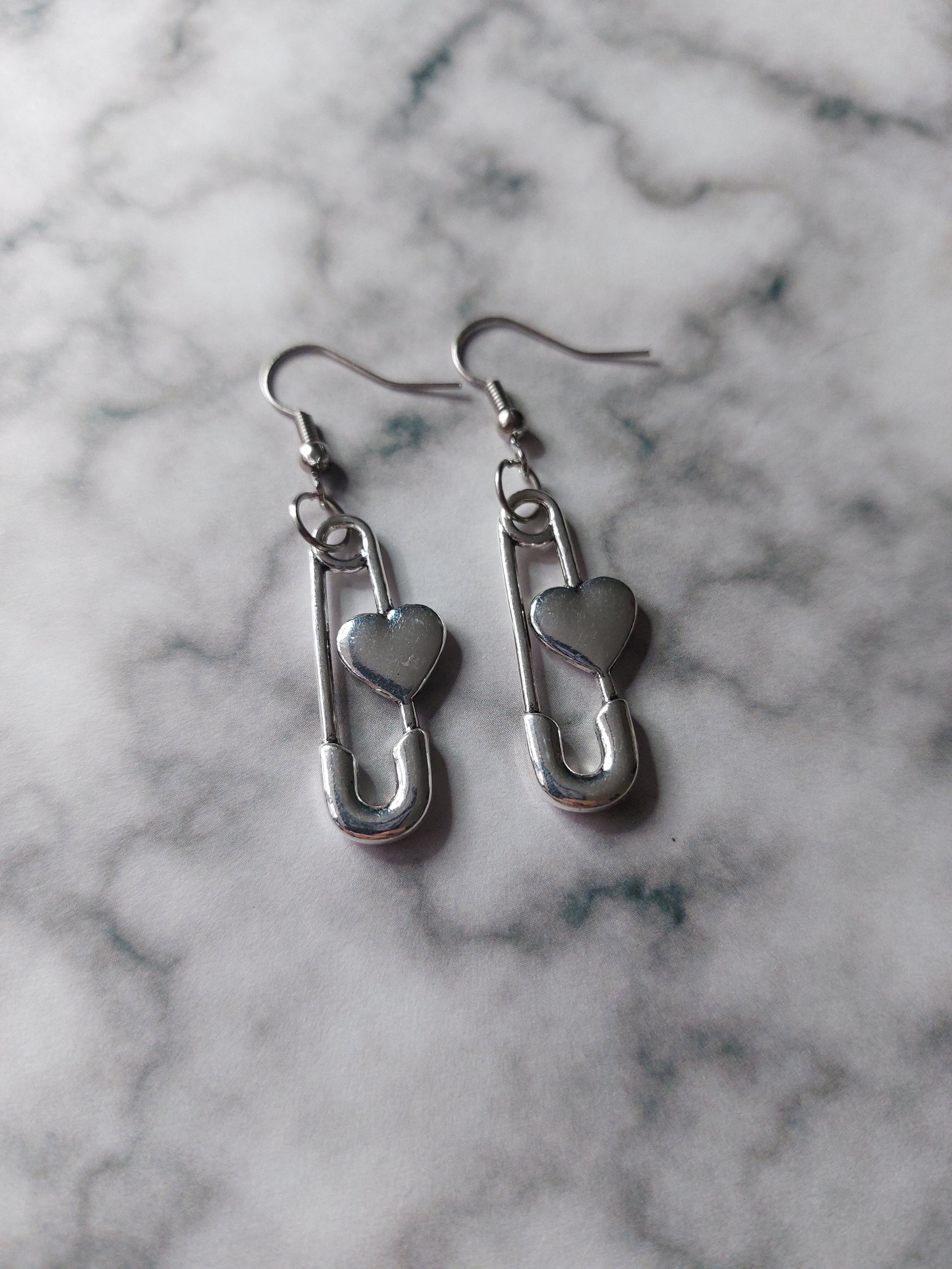 heart safety pin earrings