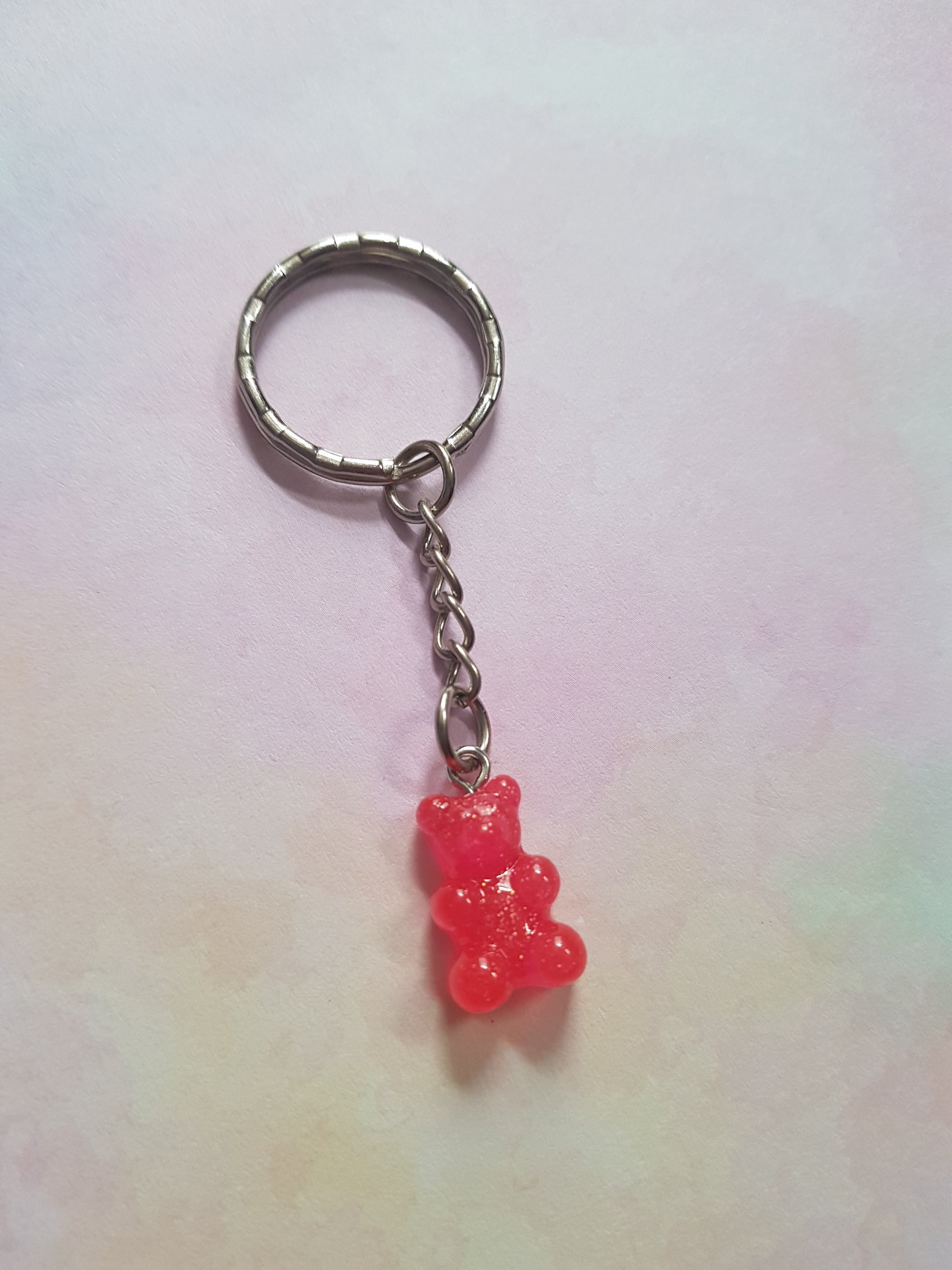 glitter gummy bear keyring - hot pink 