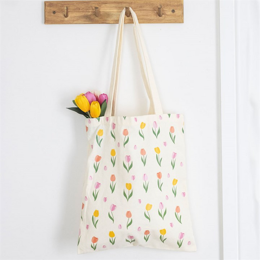 Tulip Reusable Tote Bag | Floral Cotton Blend Shopping Bag | Spring Gift & Everyday Carry