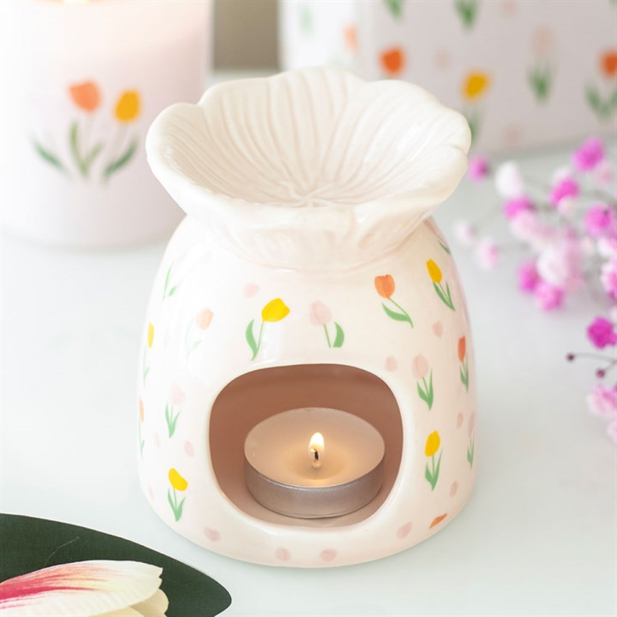 Tulip Ceramic Oil Burner | Floral Tealight & Fragrance Holder | Spring Home Decor | Mother’s Day Gift