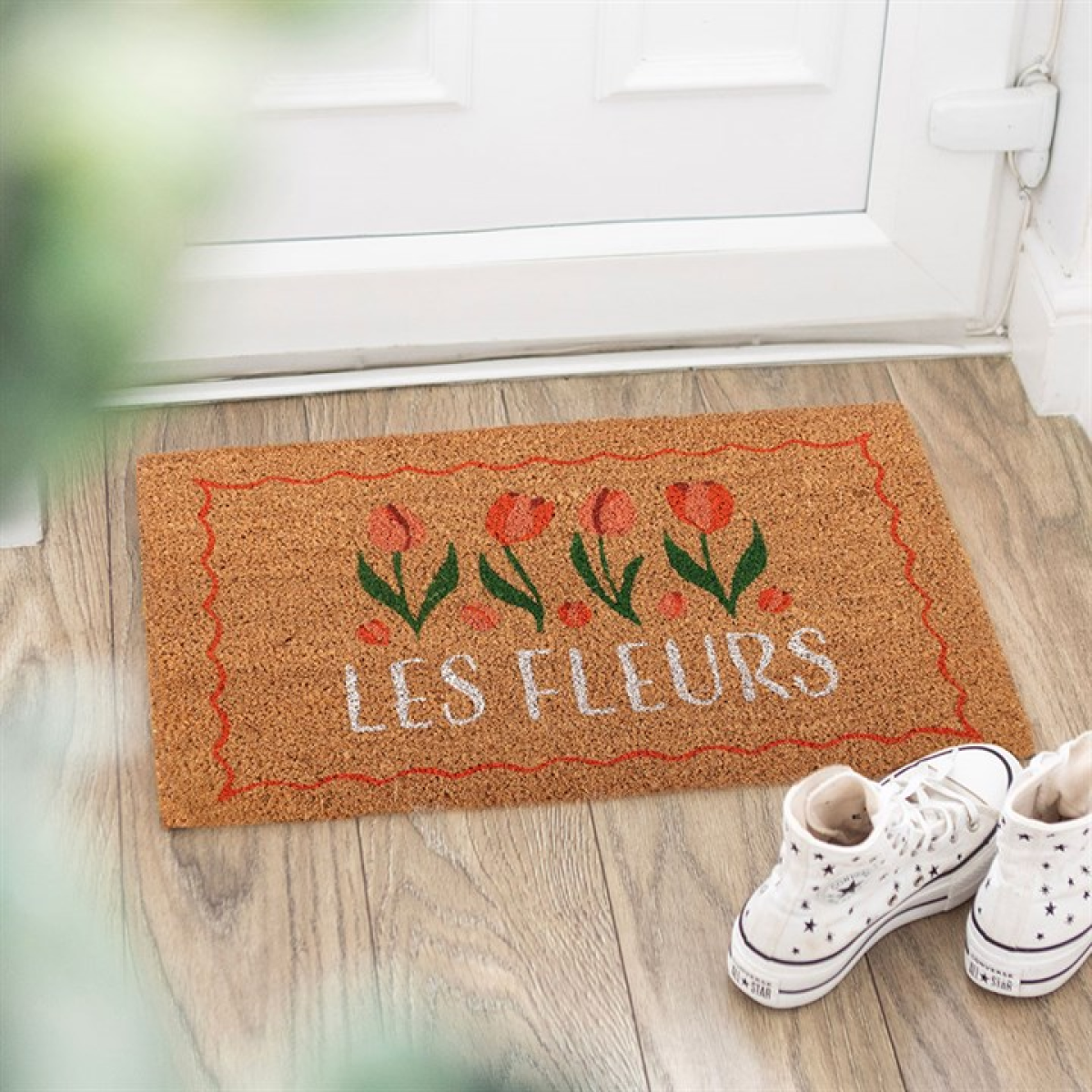 Floral Doormat | Les Fleurs Tulip Doormat | Scalloped Border Door Mat | Indoor Home Decor