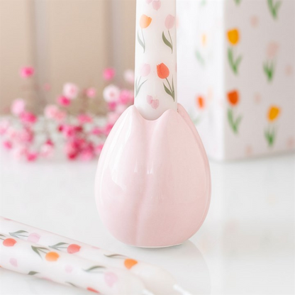 Tulip Candle Holder | Ceramic Taper Candle Holder | Floral Spring Home Decor | Gift for Mum