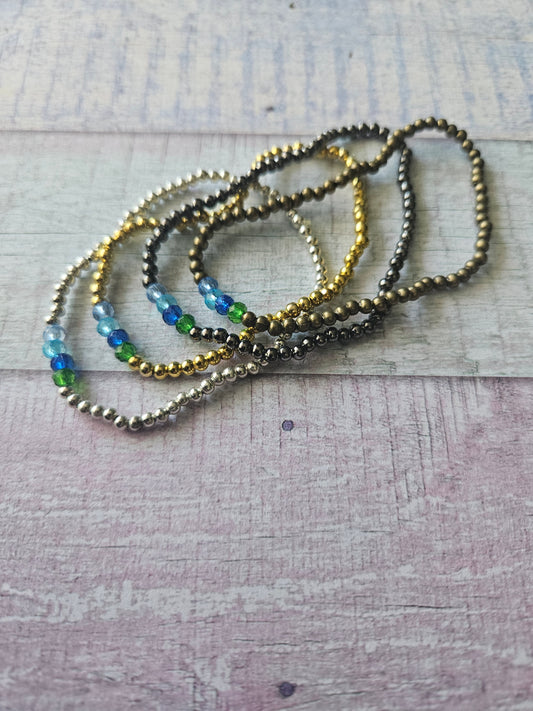 Beaded Acrylic Rondelle Bracelet | Colourful 4mm Bead Bracelet | Bronze Gold Gunmetal or Silver Plated | Various Colours