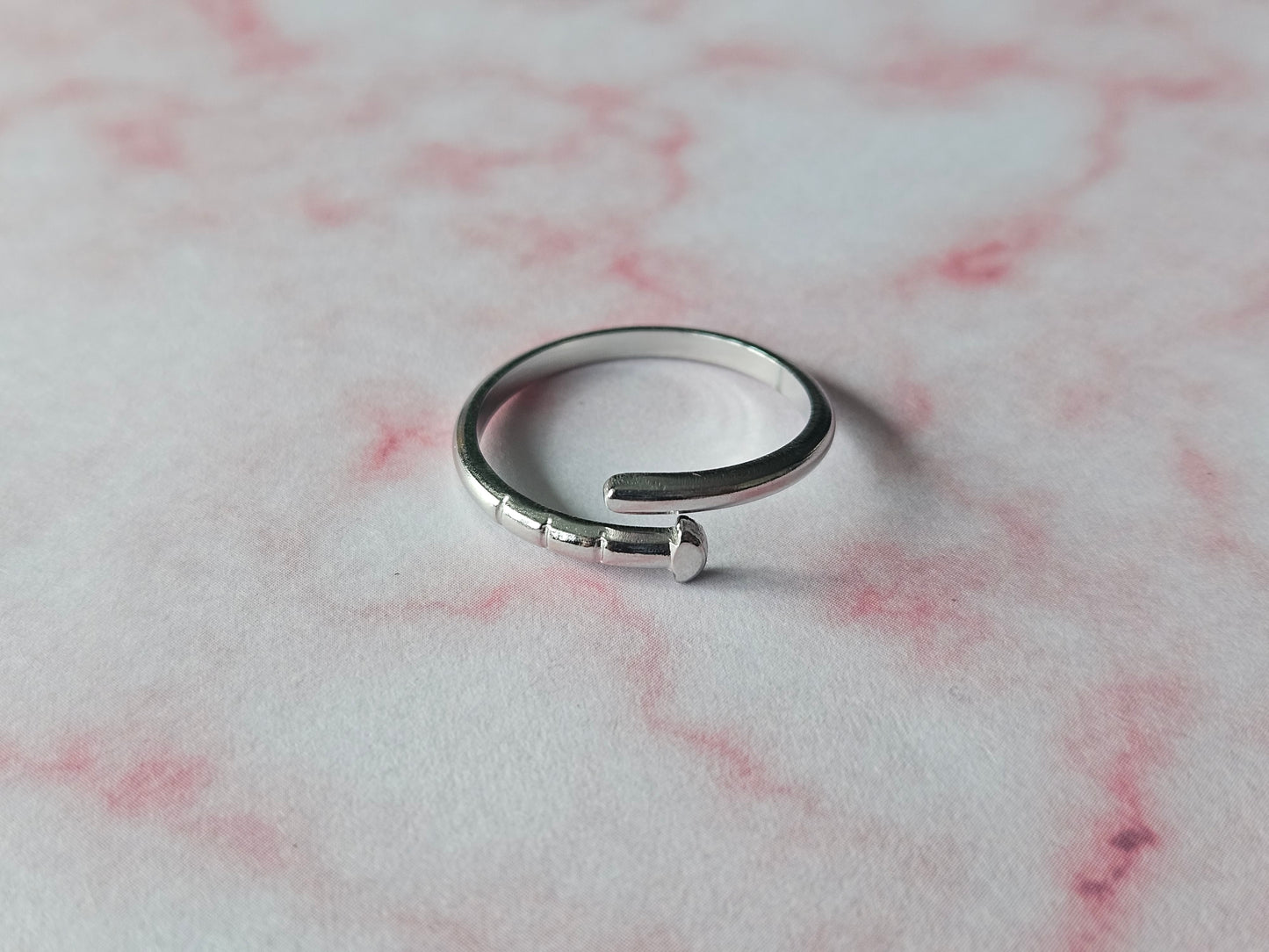 Nail Ring | Silver Plated Adjustable Gothic Ring | Alternative Statement Jewellery | Edgy Accessory