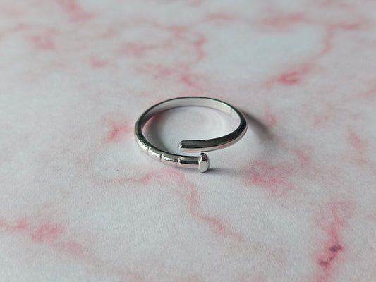 Nail Ring | Silver Plated Adjustable Gothic Ring | Alternative Statement Jewellery | Edgy Accessory