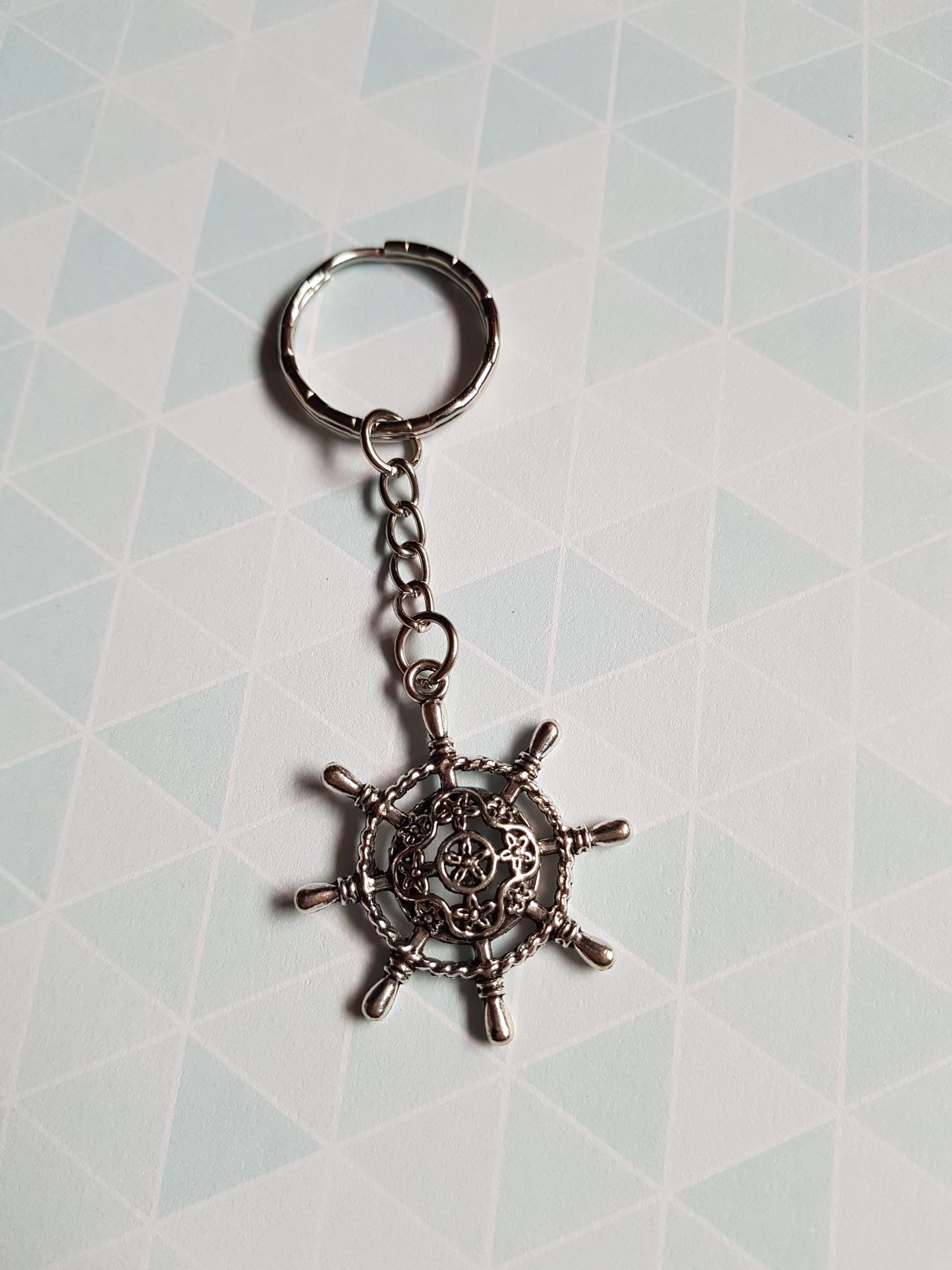 Nautical Wheel Keyring | Silver Plated Ship Wheel Keychain | Maritime Sailing Accessory | Coastal Gift