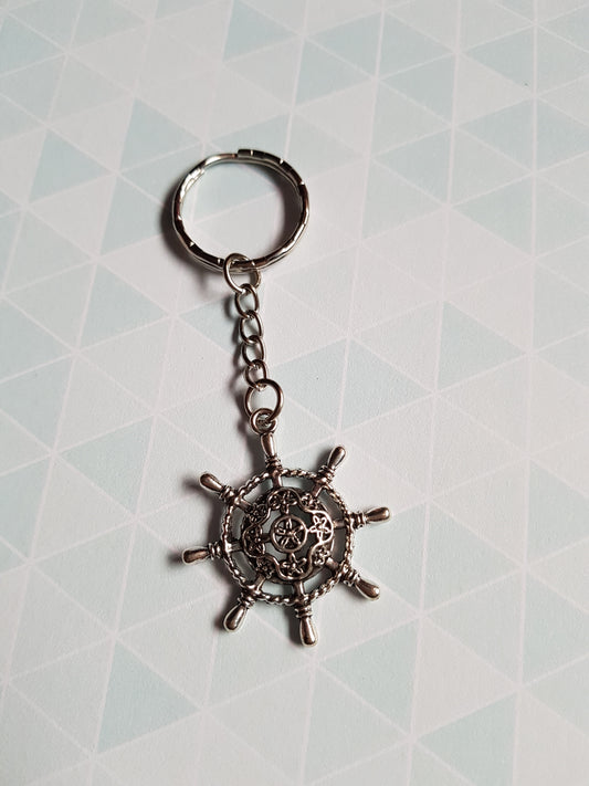 Nautical Wheel Keyring | Silver Plated Ship Wheel Keychain | Maritime Sailing Accessory | Coastal Gift