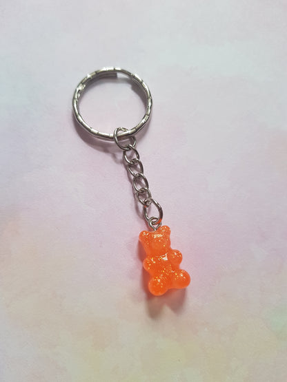 glitter gummy bear keyring - orange