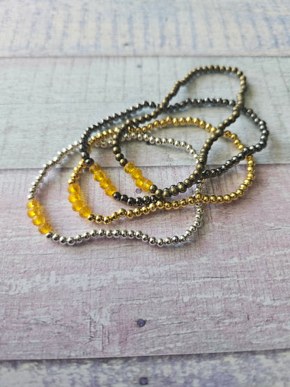 Beaded Acrylic Rondelle Bracelet | Colourful 4mm Bead Bracelet | Bronze Gold Gunmetal or Silver Plated | Various Colours