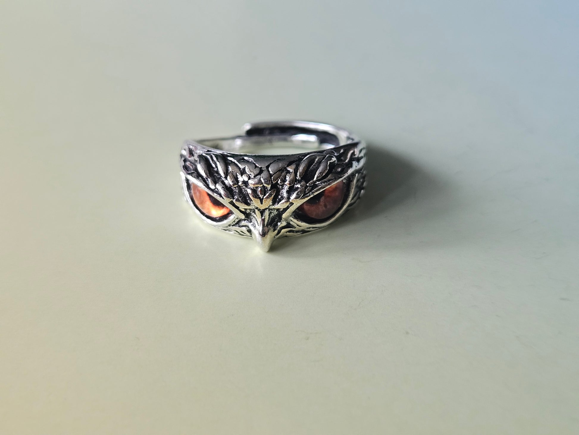 Owl Eyes Ring | Gothic Silver Plated Adjustable Ring | Dark Mystical Jewellery | Witchy Statement Ring
