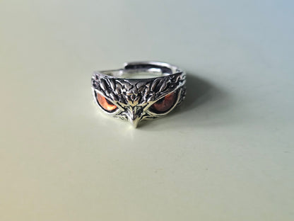 Owl Eyes Ring | Gothic Silver Plated Adjustable Ring | Dark Mystical Jewellery | Witchy Statement Ring