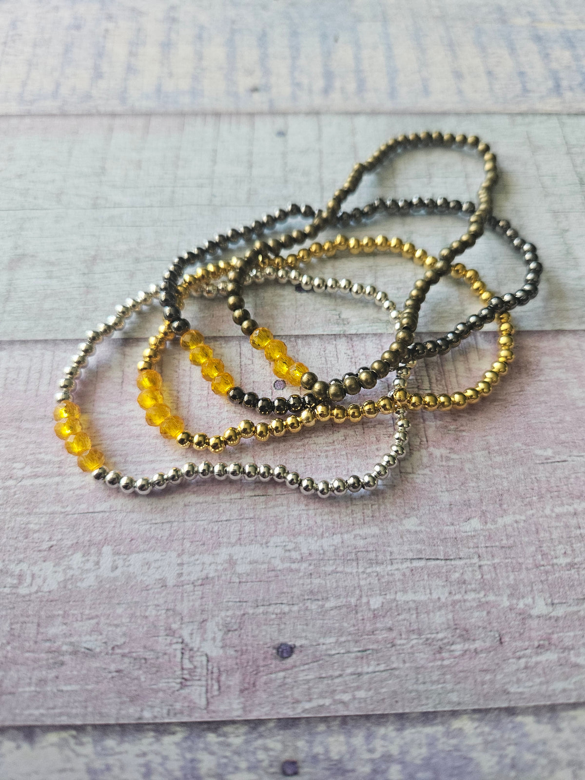 Beaded Acrylic Rondelle Bracelet | Colourful 4mm Bead Bracelet | Bronze Gold Gunmetal or Silver Plated | Various Colours