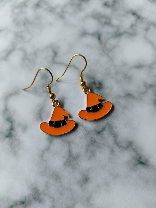 orange witch hat earrings