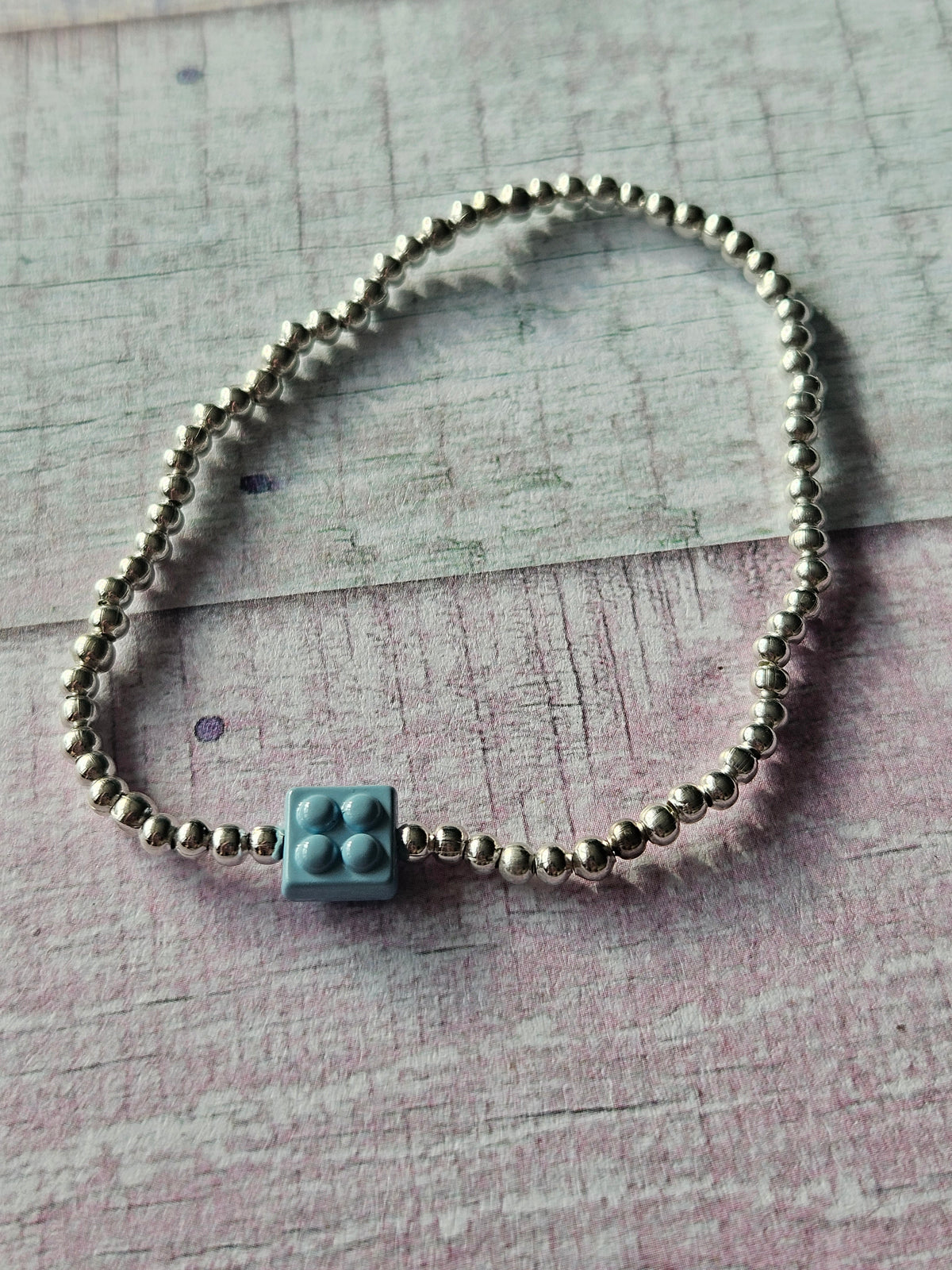 Building Brick Bracelet | Beaded Toy Brick Stretch Bracelet | Colourful Silver Tone Beaded Jewellery | Fun Alternative Gift | Various Colours