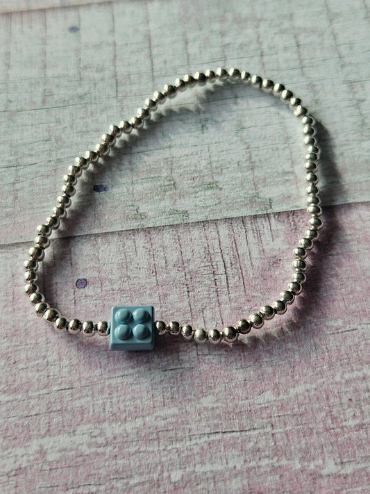 Building Brick Bracelet | Beaded Toy Brick Stretch Bracelet | Colourful Silver Tone Beaded Jewellery | Fun Alternative Gift | Various Colours
