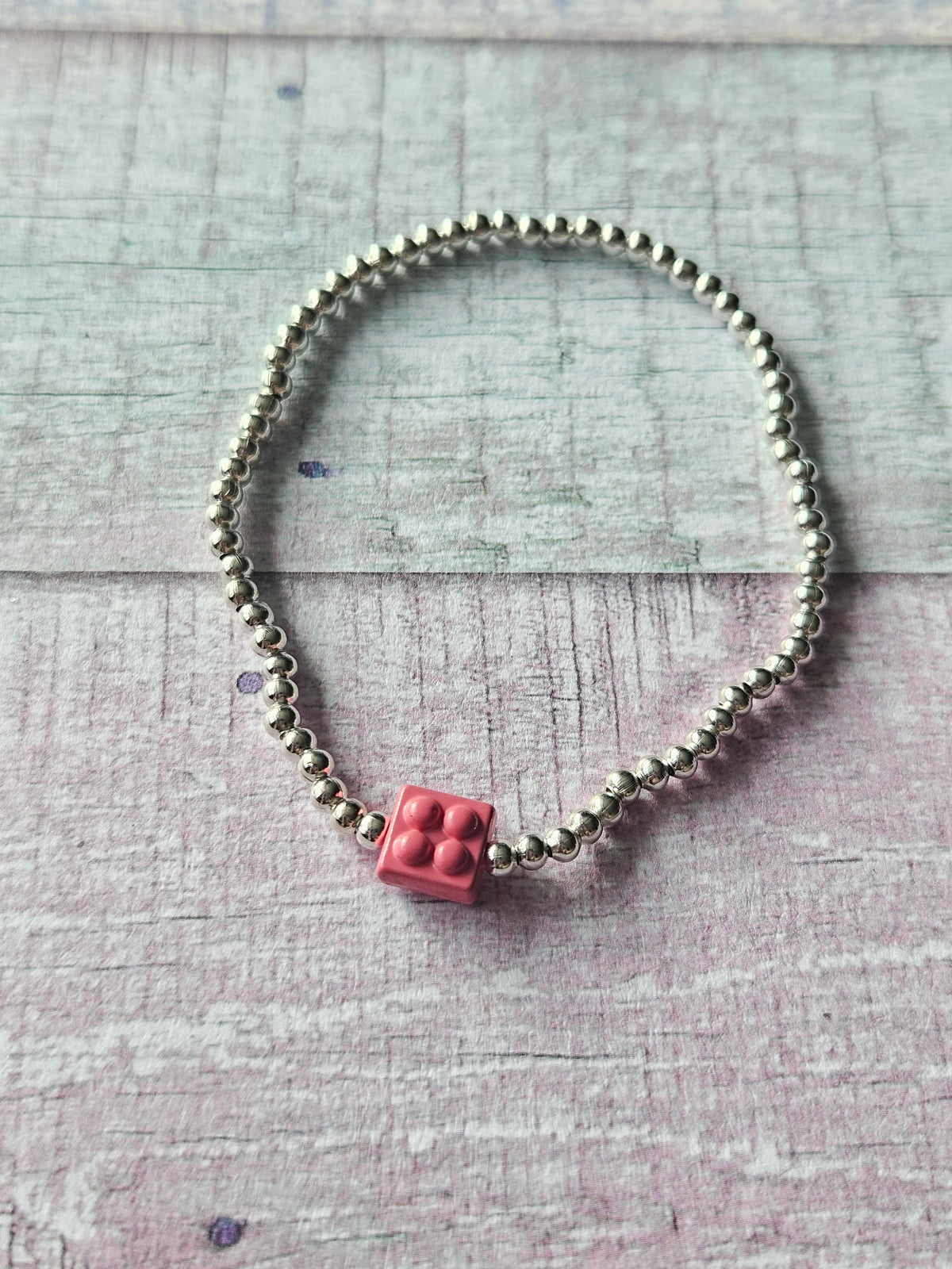 Building Brick Bracelet | Beaded Toy Brick Stretch Bracelet | Colourful Silver Tone Beaded Jewellery | Fun Alternative Gift | Various Colours