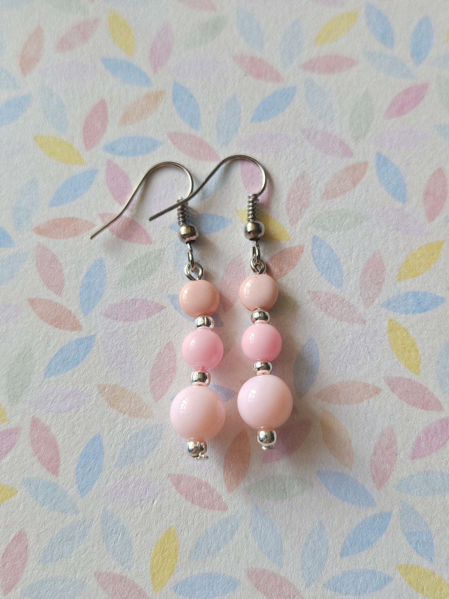 Pastel Beaded Drop Earrings | Acrylic Bead Earrings | Silver Tone Hooks | Cute Dangle Earrings 30mm