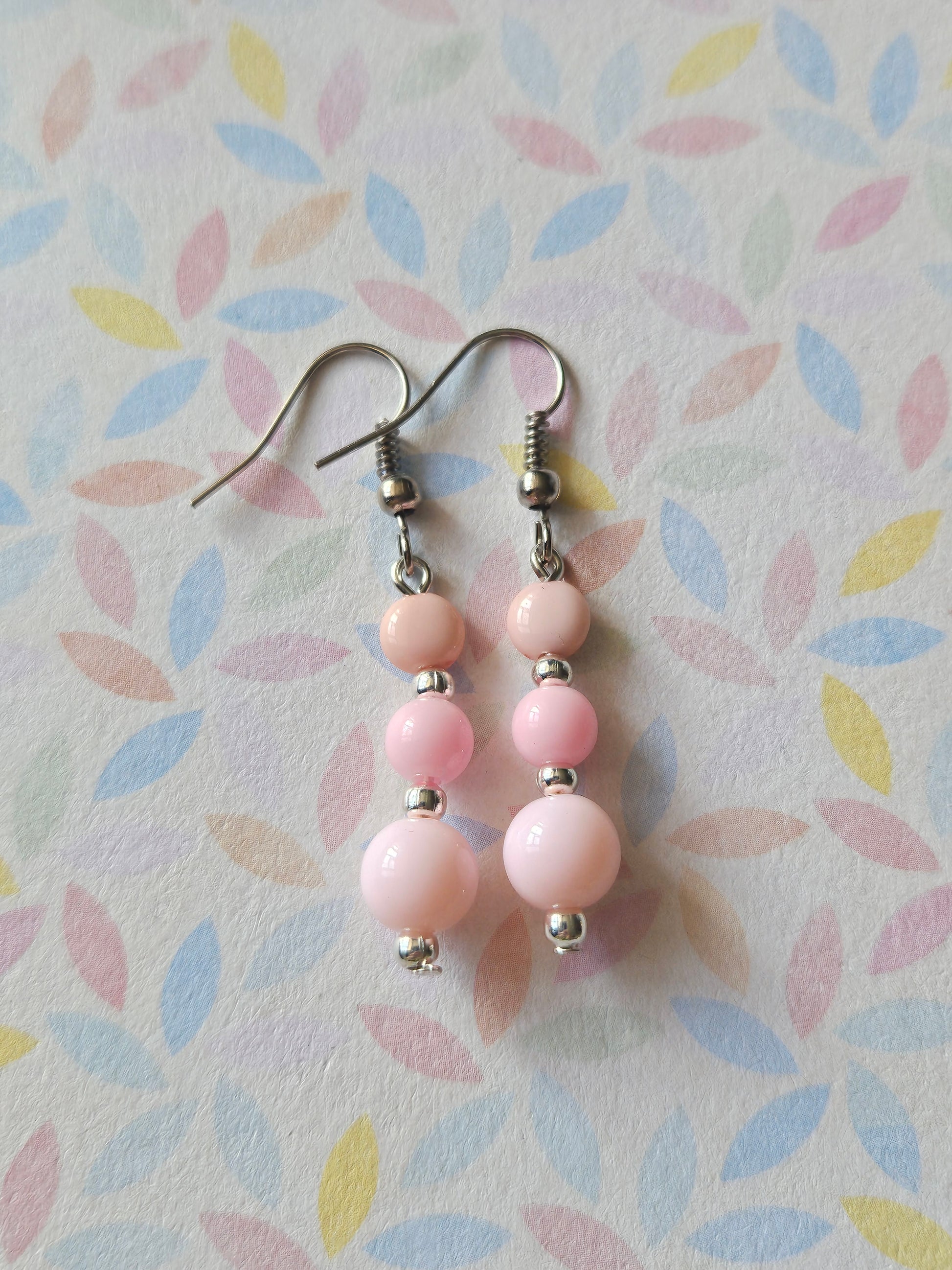 Pastel Beaded Drop Earrings | Acrylic Bead Earrings | Silver Tone Hooks | Cute Dangle Earrings 30mm