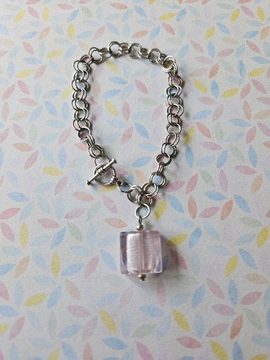 Chainmaille Bracelet | Square Glass Lampwork Bead Bracelet | Stainless Steel Chain Jewellery | Toggle Clasp Bracelet
