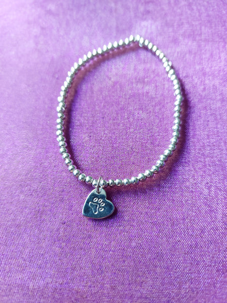 beaded pawprint heart charm bracelet