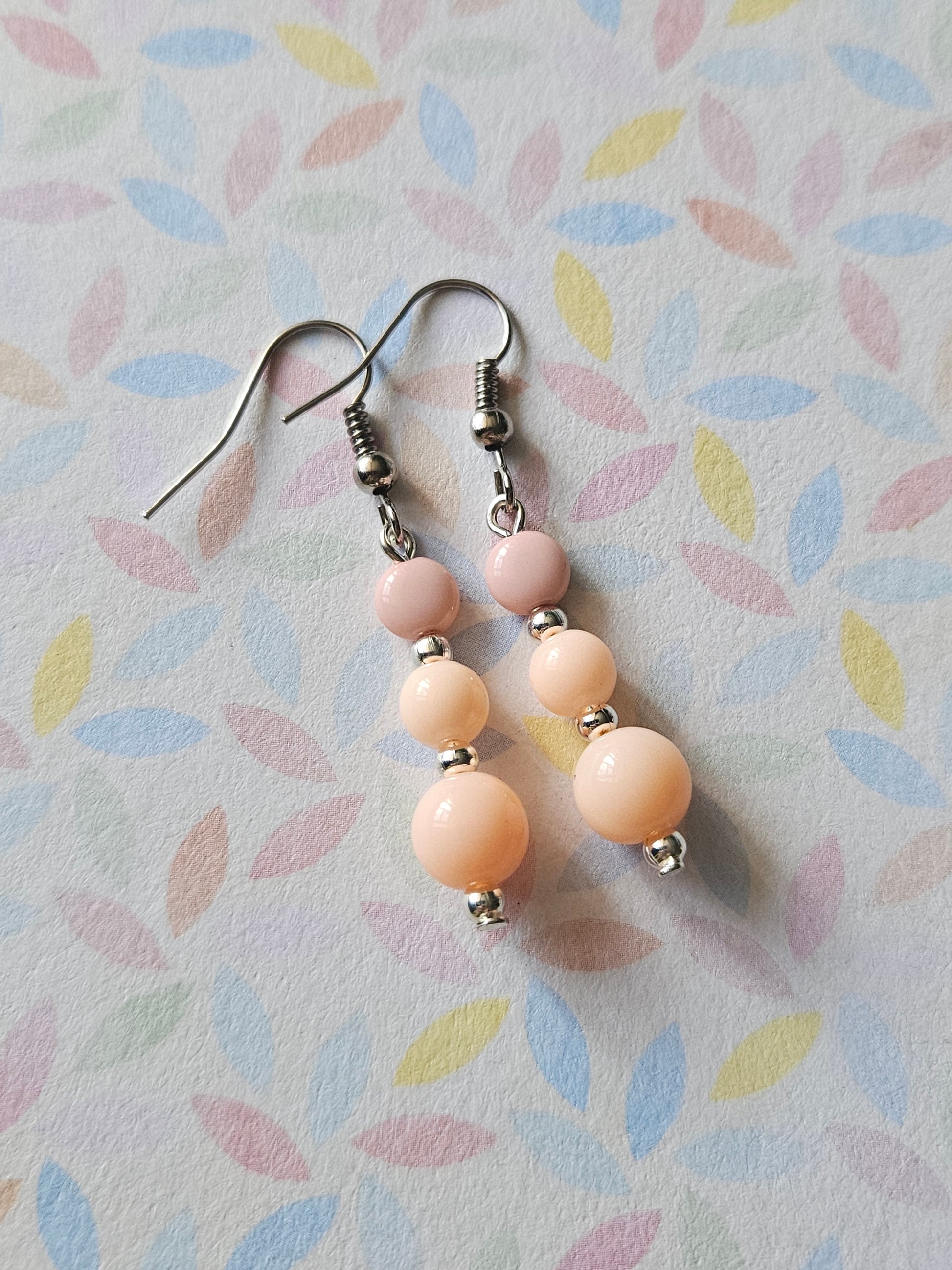 Pastel Beaded Drop Earrings | Acrylic Bead Earrings | Silver Tone Hooks | Cute Dangle Earrings 30mm