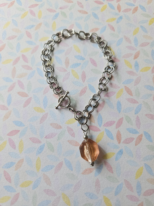 Chainmaille Bracelet | Hexagon Glass Lampwork Bead Bracelet | Stainless Steel Chain Jewellery | Toggle Clasp Bracelet