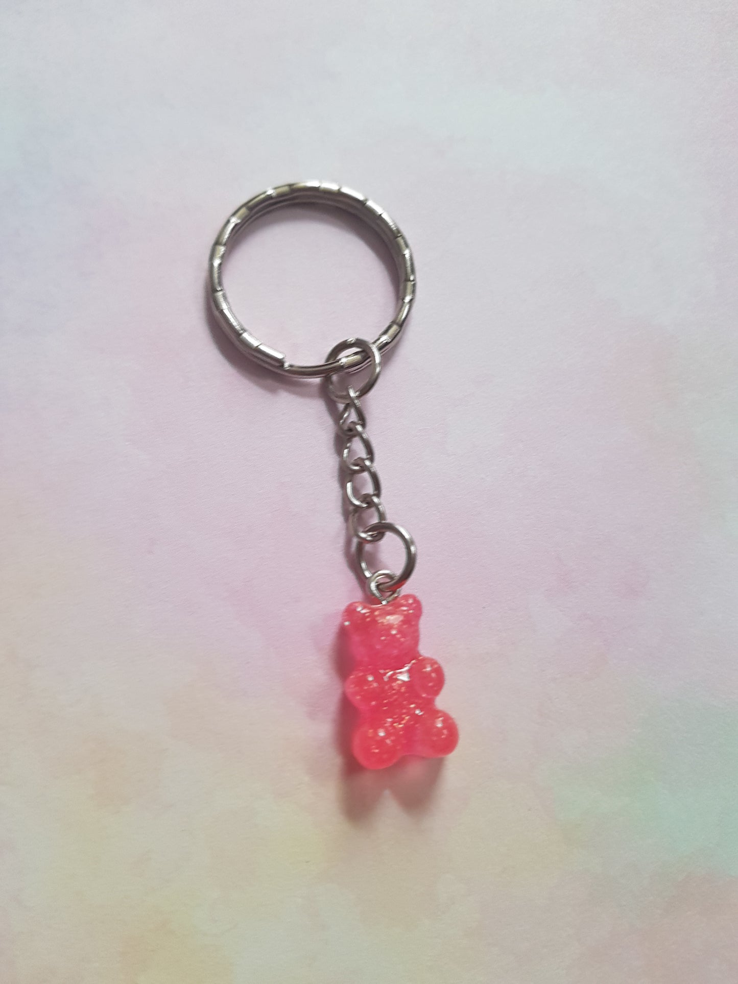 glitter gummy bear keyring - pink 