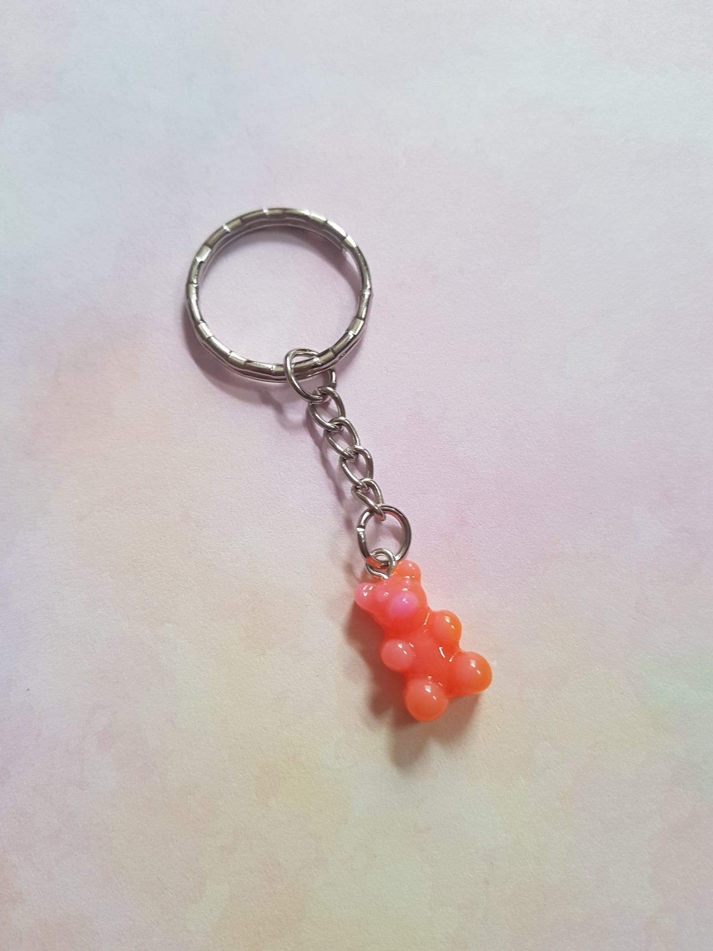 glitter gummy bear keyring - pink & orange 