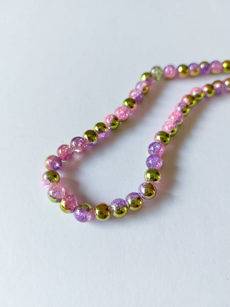 6mm half-plated crackle glass beads - pink & purple (gold plating) 